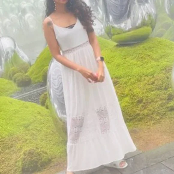 Lace Insert Ruffle Hem Slip Dress - Picture 12 of 15